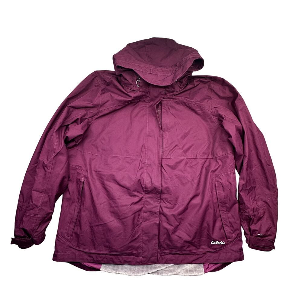 Cabelas Rain Swept 4MOST REPEL Hooded Rain Jacket Mens 2XL Burgundy Maroon Lined
